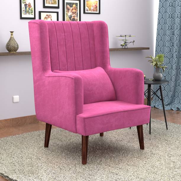 Mooncraft Wing Chair in Premium Fabric Upholstery | Chair for Home, Living Room & Bedroom Solid Wood Living Room Chair