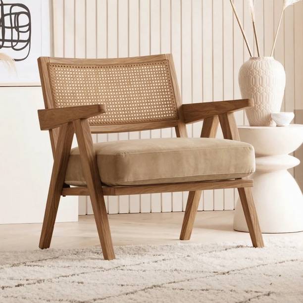 Kingsman Furnitures Abel Rattan Accent Arm Chair for Home Bedroom | Living, Bedroom & Drawing Room Cane Living Room Chair