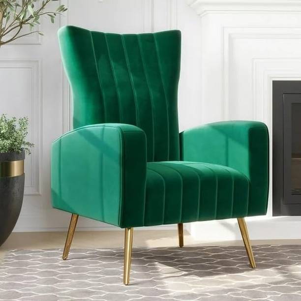 WOODENFACTOR Velvet Armchair with Metal Legs for Living Room & Bedroom | Light Green Solid Wood Living Room Chair