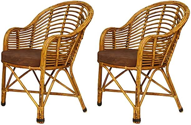 RAINBOW Set of 2 Cane Bait Rattan (Natural) for Lawn,Room ,Indoorchair with Cushion Cane Living Room Chair