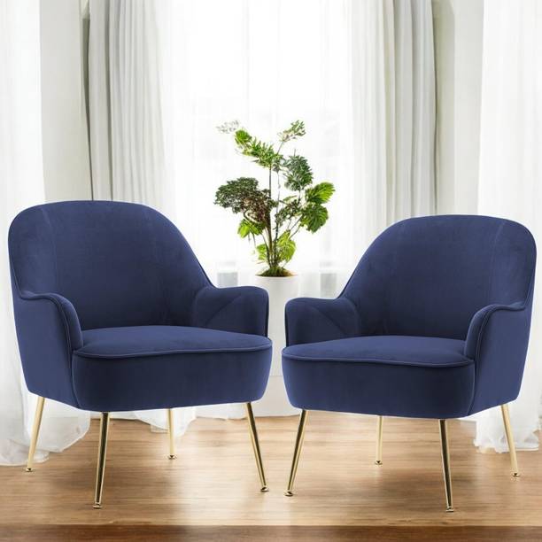 WOODENFACTOR Luxury Velvet Accent Chair with Golden Legs|Set of 2 Luxury Upholstered Armchair Solid Wood Living Room Chair
