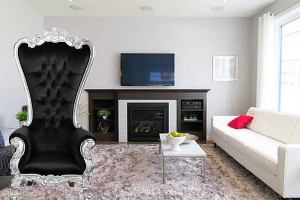 Smarts collection Wooden Royal Chair BLACK & SILVER Solid Wood Living Room Chair, Solid Wood Living Room Chair