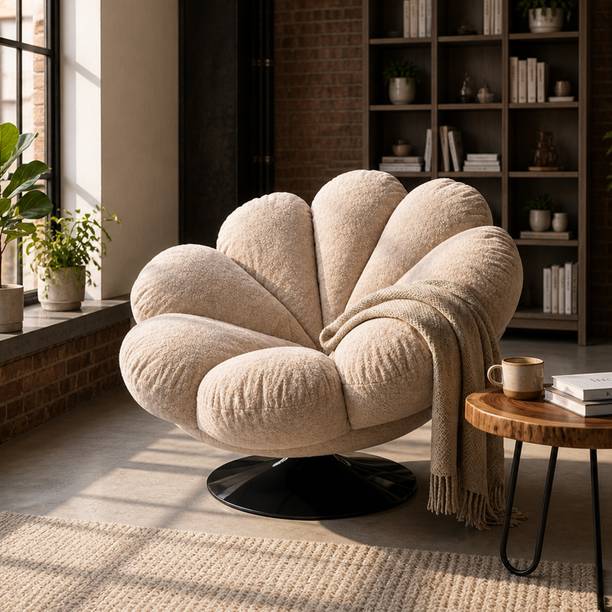 THE ATTIC The Attic FloraNest Lounge Chair, Living room chair, comfy chair Peach Fabric Living Room Chair