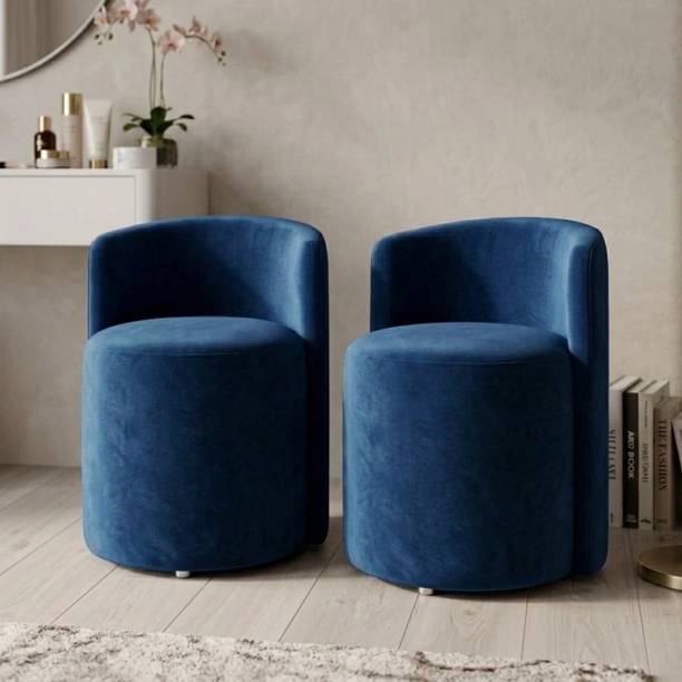 Sheijin Sheijin Modern Blue Velvet Barrel Accent Chair | Rounded Back Dressingroom Chair Solid Wood Living Room Chair