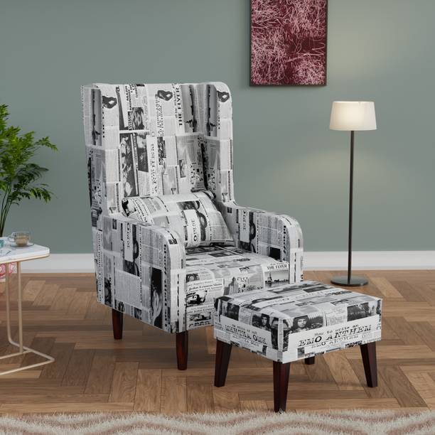 Flipkart Perfect Homes Wooden Wing Chair with Ottoman Stool | Solid Wood Living Room Chair