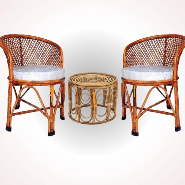 CRAFTCANE Bamboo Cane Chairs with Cushion Set of 2 with Table Cane Living Room Chair