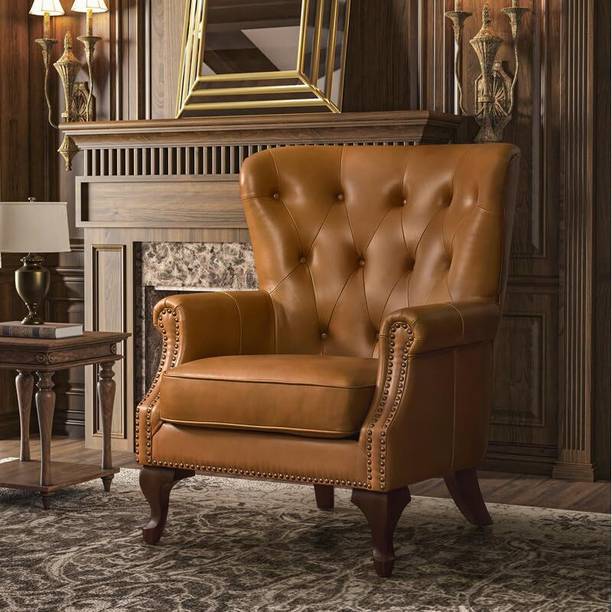 ADORN MART Leatherette High Back Wing Arm Chair Leatherette Living Room Chair