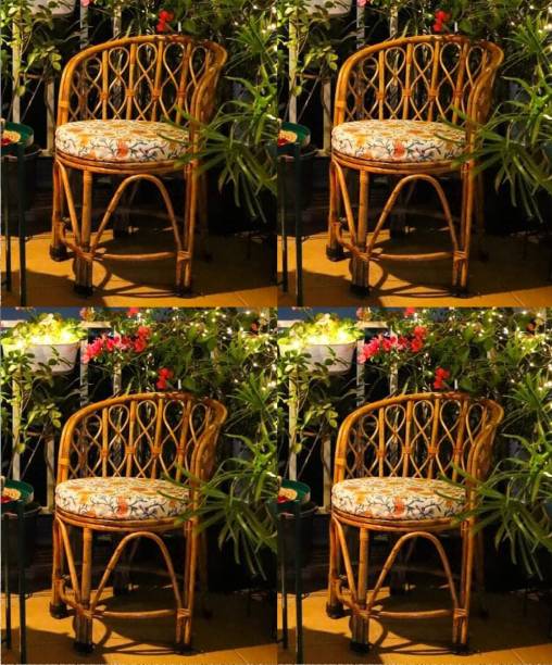 RAINBOW Cane Chair for Indoor,Outdoor Sitting with Cushion|Home,Cafe & Office (Set of 4) Cane Living Room Chair