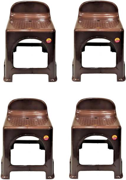 COMFORT Creation Full Size Plastic Stool Chair with Back Rest for Back Support Set of 4 Plastic Living Room Chair
