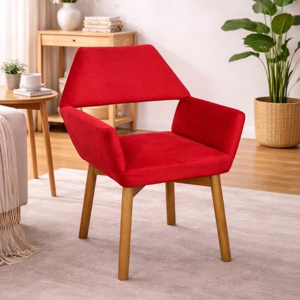 Sheijin Nexa Red Suede Accent Chair Solid Wood Living Room Chair