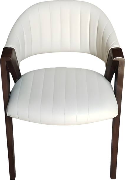 Ayesha Wood Furniture Modern Curved-Back Wooden Accent Chair with White Leatherette Upholstery Solid Wood Living Room Chair