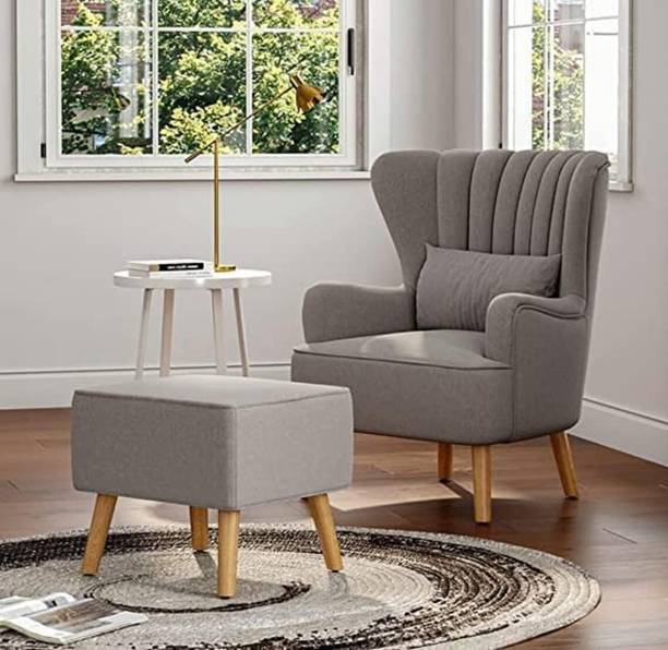 India wood mart Wing Chair for Living Room with Ottoman Fabric Living Room Chair