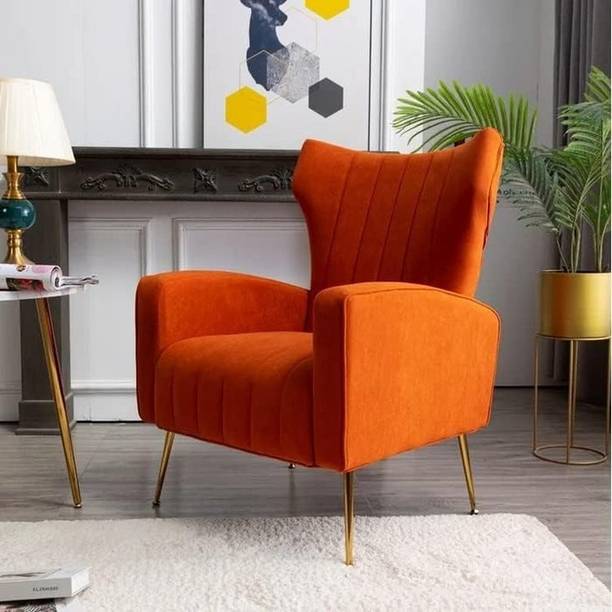 WOODENFACTOR Velvet Armchair with Metal Legs for Living Room & Bedroom | Orange Solid Wood Living Room Chair