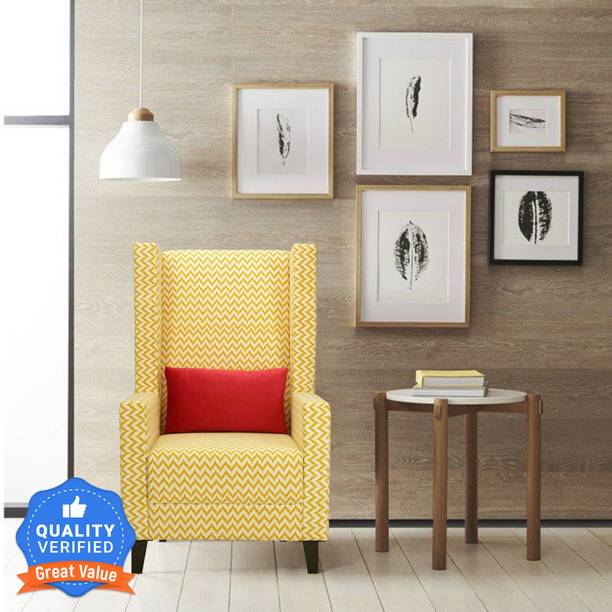 Flipkart Perfect Homes Amor Straight Ochre Wing Chair Solid Wood Living Room Chair