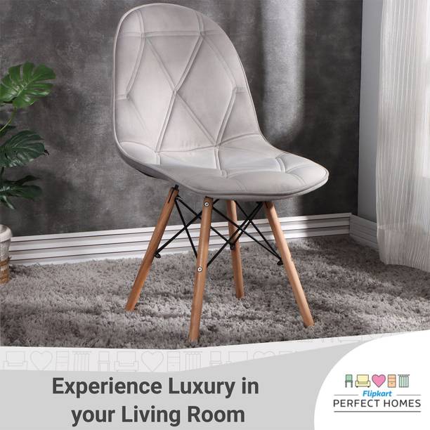 Flipkart Perfect Homes Eames Replica Velvet Cushioned Living Room Dining Chair in Light Grey Color Engineered Wood Living Room Chair