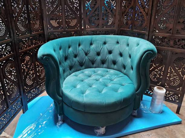 India wood mart Barrel chair/ Large Round Sofa American Round Art Leisure Fabric 1 Seater Sofa Solid Wood Living Room Chair