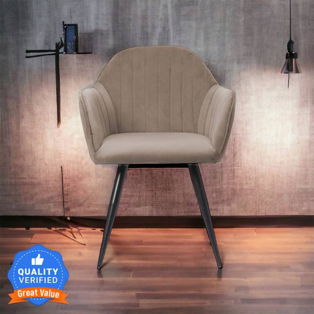 Flipkart Perfect Homes Ambar Unique Velvet Armchair With Armrest & Black Metal Base in Beige Color Metal Living Room Chair