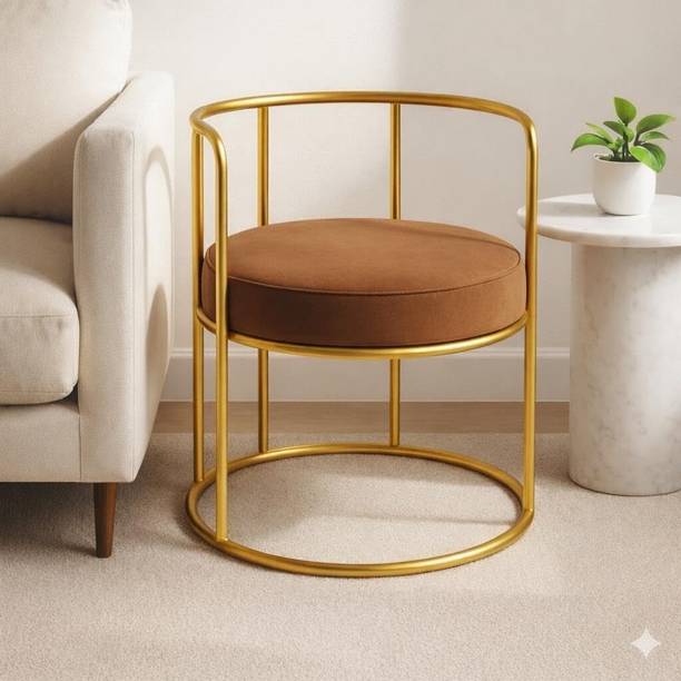 RACOLLECTION Modern Gold Metal Accent Chair with Round Grey Cushion Foam Living Room Chair