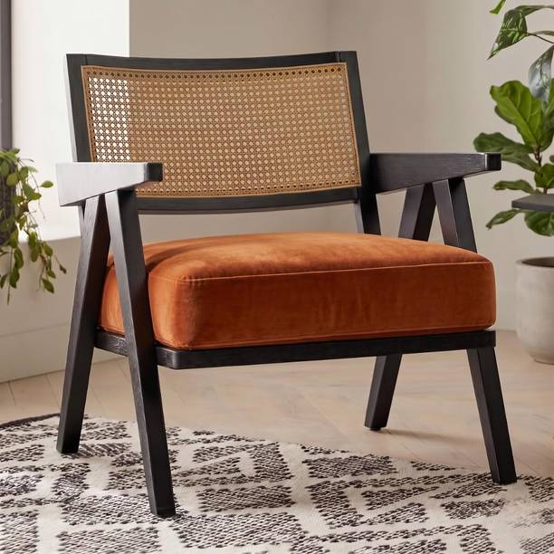 Kingsman Furnitures Abel Rattan Accent Arm Chair for Home Bedroom | Living, Dining & Drawing Room Cane Living Room Chair