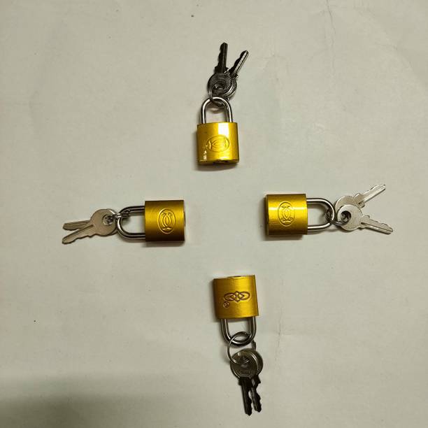 jalaram Small Brass Polished Lock and Key (Gold) - Set of 4 for traveling bag , Lock (Gold)
