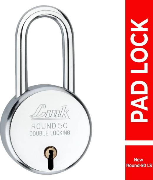 Link 50mm New Round Long Shackle Steel Body Brass Lever Made In India Padlock (Silver)