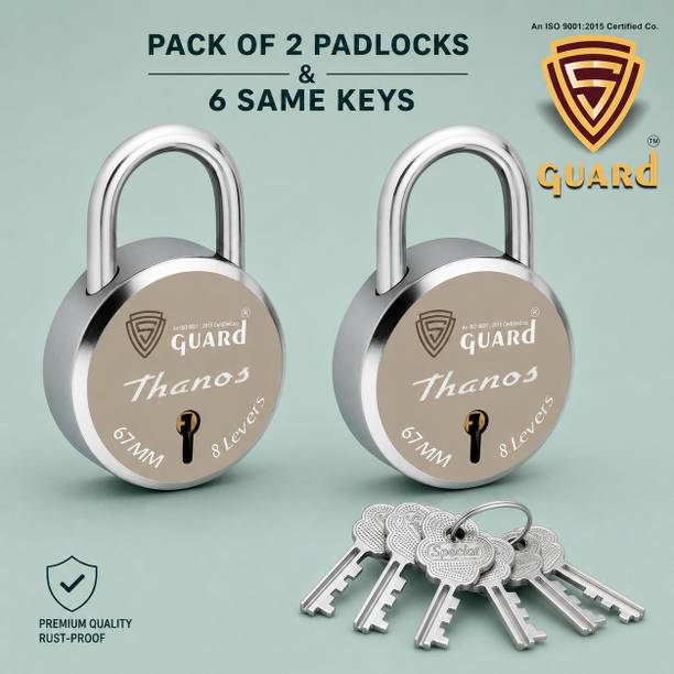 S-Guard Locks for Door,Offices,Truck, Gate, 67MM- 8 Levers Heavy Duty Combo of 2 door-TH Padlock