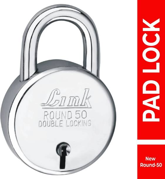 Link 50mm New Round Steel Body Iron Lever Made In India Padlock (Silver)