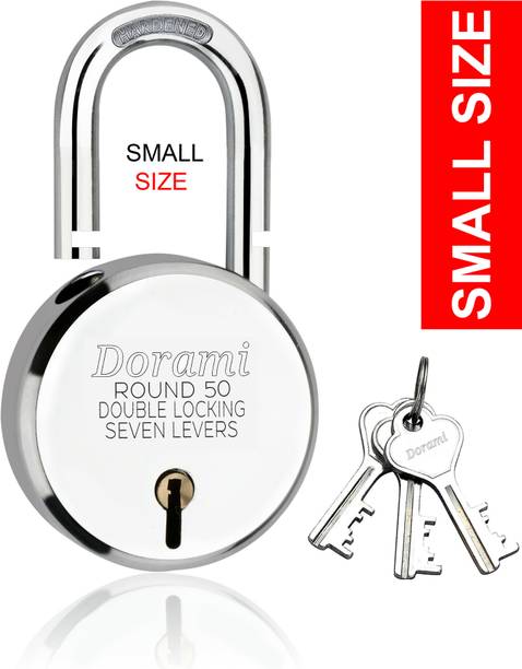 Indora Round Small 50mm lock Hardened Shackle Double Locking 7 Lever (Pack of 1) Padlock (Silver)