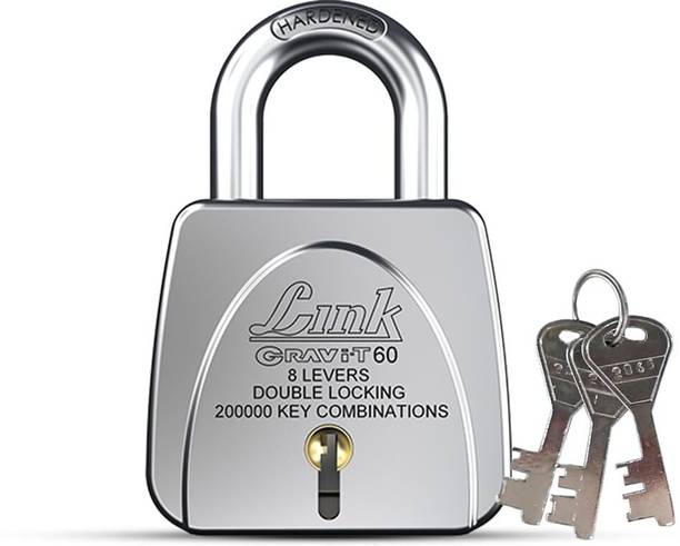 Link Gravi-T 60mm Padlock Lock For Door, office, Shop Hardened Shackle Steel Body Padlock (Silver)
