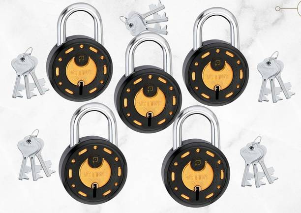onepro 1P-ActiveGold52 Pack Of 5 Locks, 15 Keys for Home, Shop,Office, MainGate,School Padlock