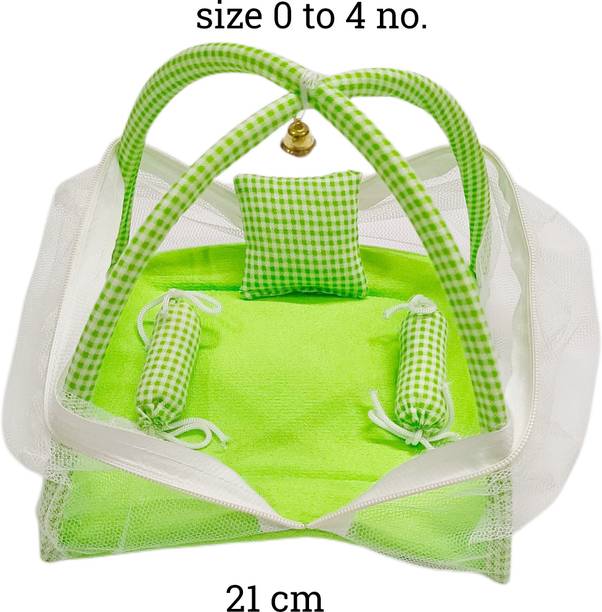 Tarun child care Laddu Gopal Bed, Jhula, Singhasan, Thakur ji Bed, Size: 0 to 4-Green White Dress