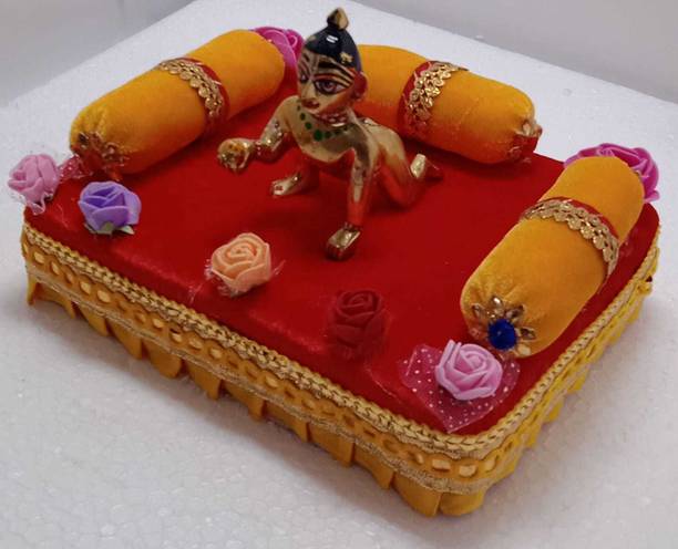 SHYAM Laddu Gopal HEAVY WOODEN SUPER SOFT VELVET BED Cum Singhasan Cum Chowki {Keep Our Laddu WARM And Sleep} Size Medium (3 to 4) Handmade Premium Quality Jhula