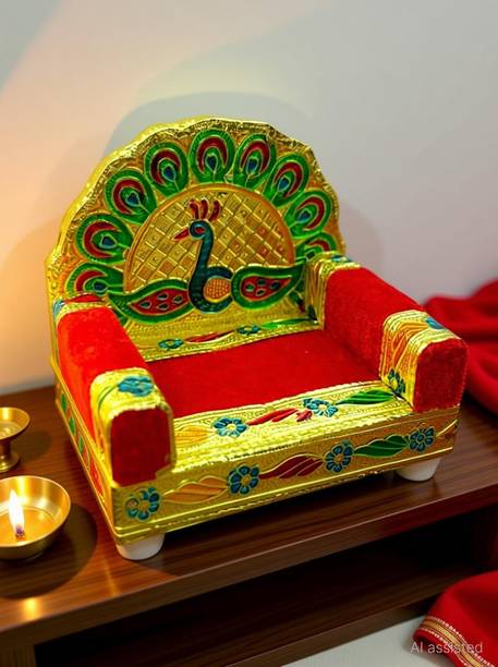 lookart Handicraft Wooden Laddu Gopal Meenakari Singhasan for Pooja Mandir Singhasan Jhula