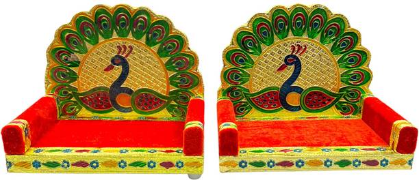 lookart Handicraft Wooden Laddu Gopal Meenakari Singhasan for Pooja Mandir 4No Singhasan Jhula