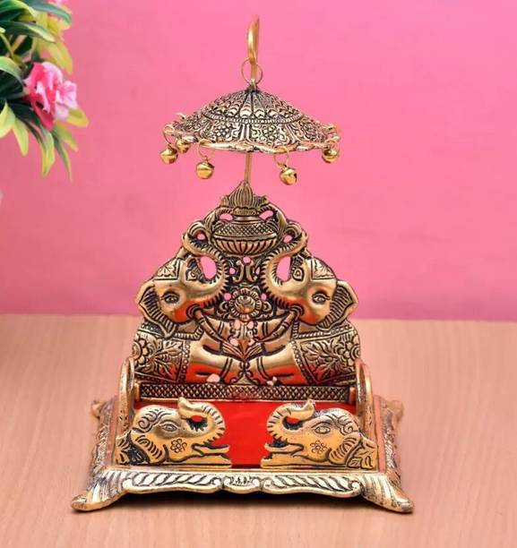 Truedivine Krishna / Laddu Bal Gopal White Metal Singhasan ,Metal Singhasan , Ladoo Gopal Jhula