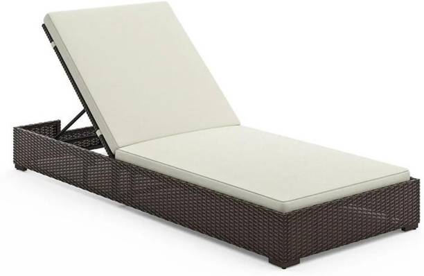 spacepanda Amerlin Pool Lounger in Wicker & Metal Frame with Cream Color Cushion Metal Lounger