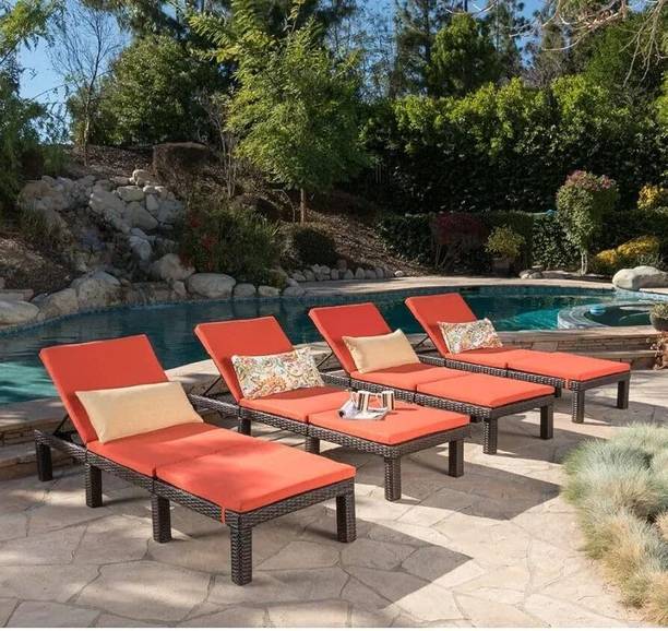 Mymigos Set of 4 Outdoor Patio Wicker Chaise Lounge, Sun Lounger Foam Lounger