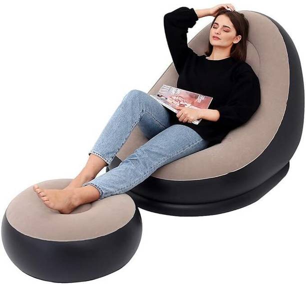 GEEO GEEO Inflatable Lounger Set Sofa Chair & Footstool with Air Pump Multicolor Polyester 2 Seater Inflatable Sofa