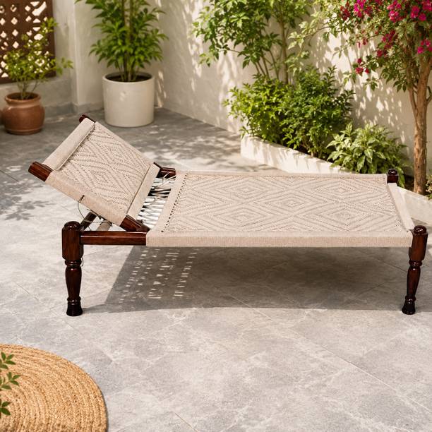 Shanti Art Wooden Folding Charpai Bed with Adjustable Backrest | Cotton Woven Cot Beige Solid Wood Lounger