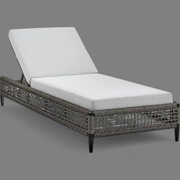 Happy Star HAPPY STAR Rope Sun Lounger Featuring White Cushion Perfect for Pool, Garden Metal Lounger