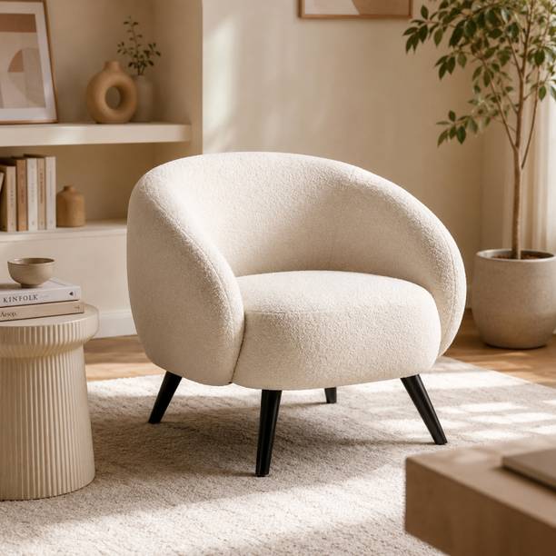 Ardas Interior Bouclé Barrel Accent Chair Solid Wood Lounger