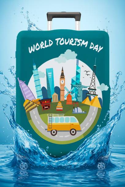 VRT World Tourism Day Polyester Zipper Trolley Travel Covers Washable Dust Proof Anti-Scratch Luggage Cover