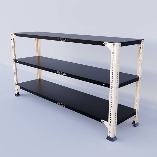 ALIJA Slotted Angle Metal Rack (2 x 4 x 1 Ft. / 24 x 48 x 12 Inch) with 3 Shelves Storage Rack Unit (22 Gauge Shelf 16 Gauge Angle) (Black & Ivory) Luggage Rack