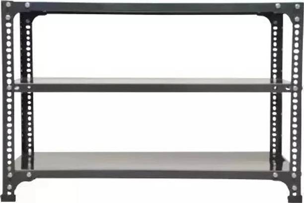 FIDVI Slotted Angle Metal Rack (12x29x24 Inch)3 Shelves Storage Rack Unit (Black) Luggage Rack