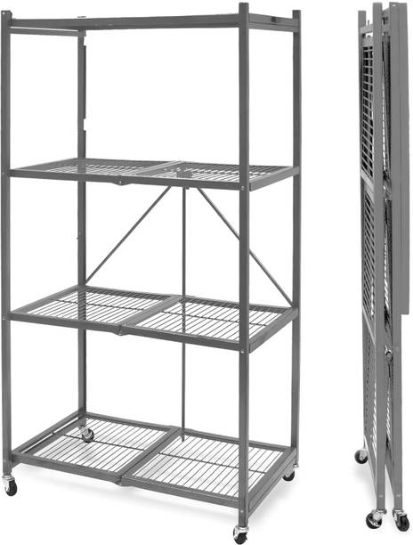 HEVASNEK 4-Shelf Heavy-Duty Folding Storage Rack, Pewte...