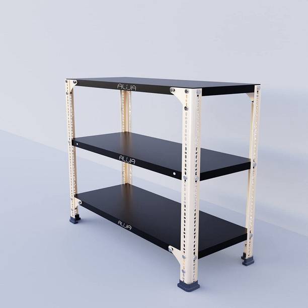 ALIJA Slotted Angle Metal Rack (2 x 2.5 x 1 Ft. / 24 x 30 x 12 Inch) with 3 Shelves Storage Rack Unit (22 Gauge Shelf 16 Gauge Angle) (Black & Ivory) Luggage Rack
