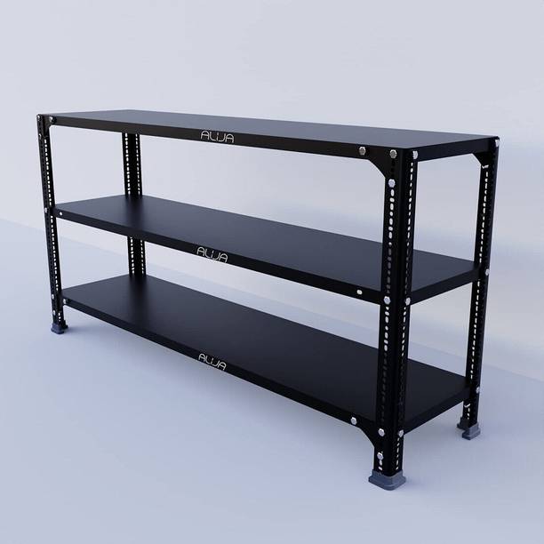 ALIJA Slotted Angle Metal Rack (2 x 4 x 1 Ft. / 24 x 48 x 12 Inch) with 3 Shelves Storage Rack Unit (24 Gauge Shelf 18 Gauge Angle) (Black) Luggage Rack