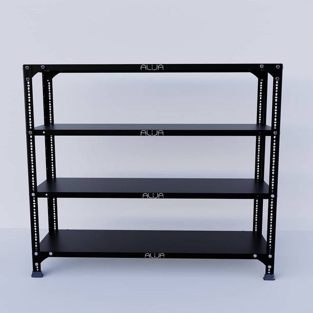 ALIJA Slotted Angle Metal Rack (3 x 3.5 x 1 Ft. / 36 x 42 x 12 Inch) with 4 Shelves Storage Rack Unit (24 Gauge Shelf 18 Gauge Angle) (Black) Luggage Rack-Pack of 2 Luggage Rack