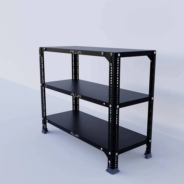 ALIJA Slotted Angle Metal Rack (2 x 2.5 x 1 Ft. / 24 x 30 x 12 Inch) with 3 Shelves Storage Rack Unit (24 Gauge Shelf 18 Gauge Angle) (Black) Luggage Rack