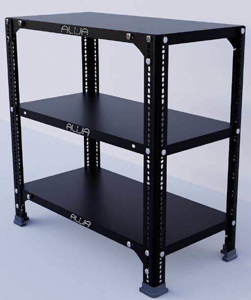 ALIJA Slotted Angle Metal Rack (2 x 2 x 1 Ft. / 24 x 24 x 12 Inch) with 3 Shelves Storage Rack Unit (24 Gauge Shelf 18 Gauge Angle) (Black) Luggage Rack